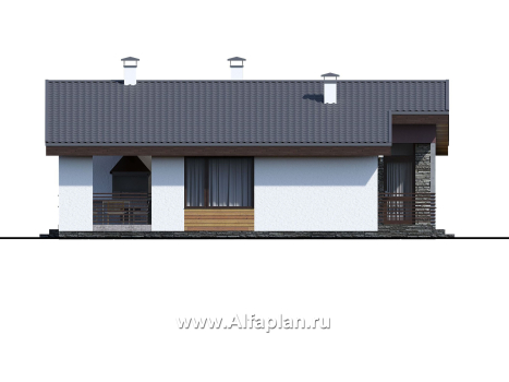 Проекты домов Альфаплан - «Дзета» - одноэтажный каркасный дом с просторной гостиной-столовой - превью фасада №3