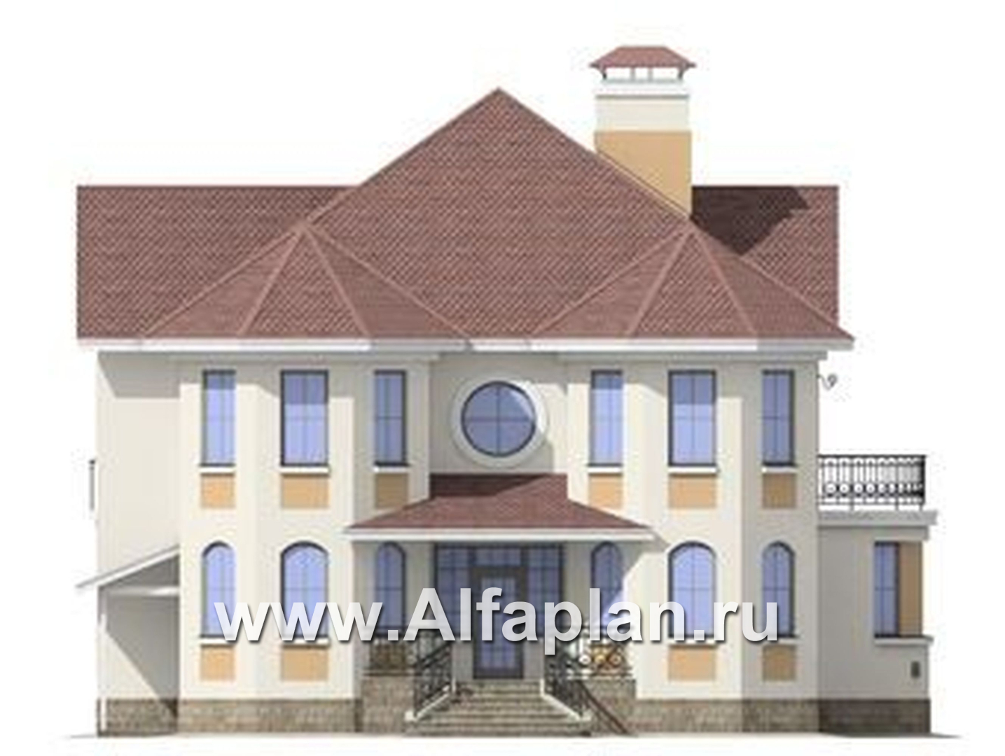 Проекты домов Альфаплан - «Амбиент»- респектабельный проект коттеджа с верандой - изображение фасада №1