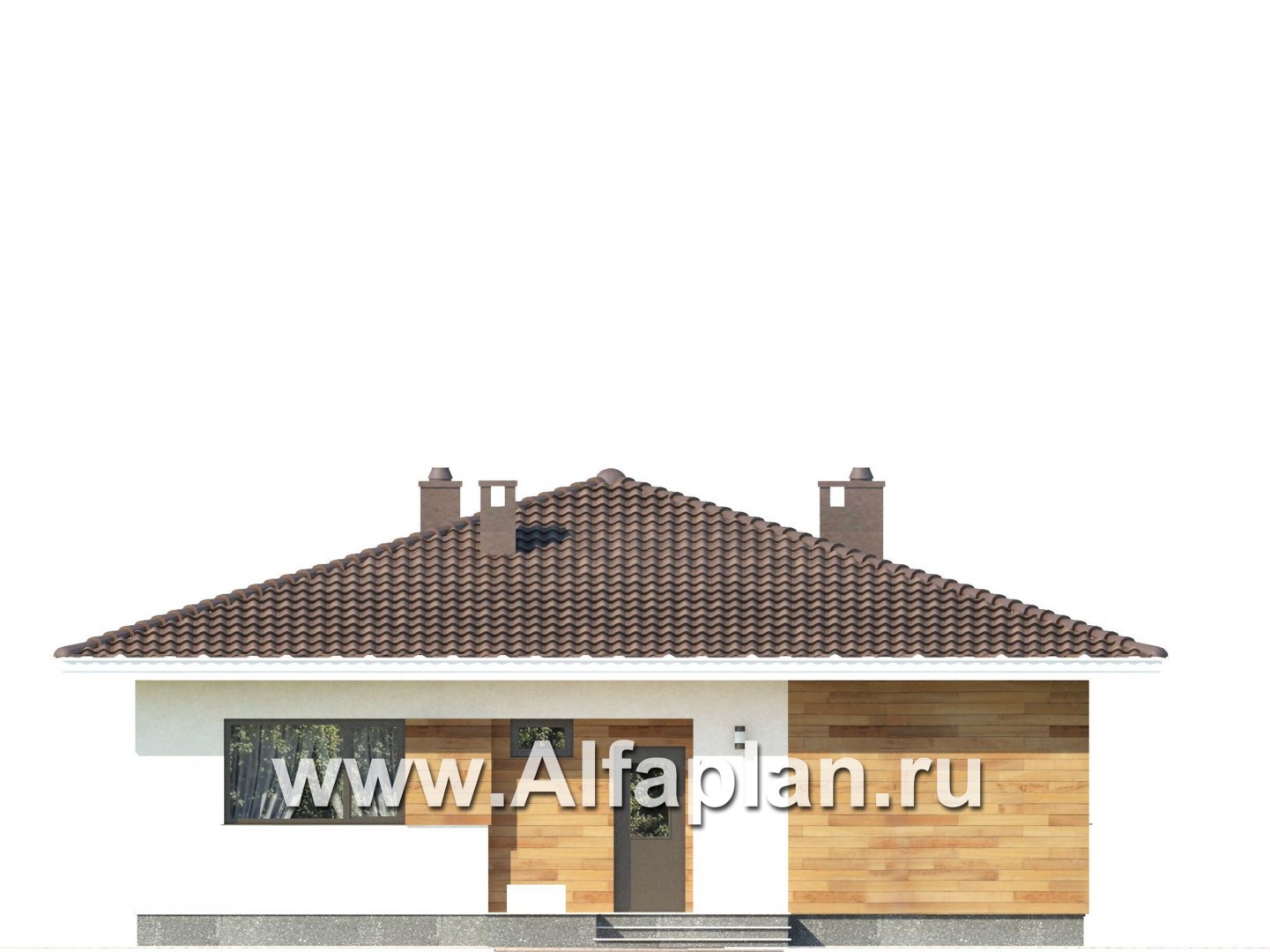 Проект одноэтажного дома из газобетона, план 3 спальни и терраса, в современном стиле - фасад дома