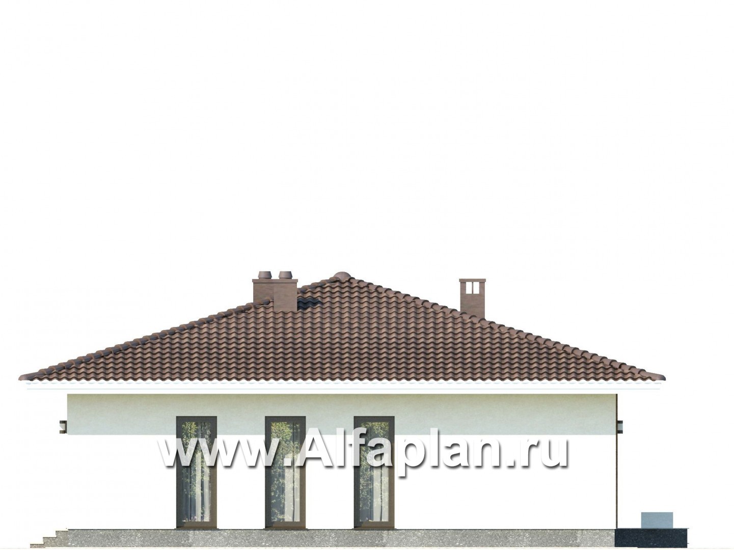 Проект одноэтажного дома из газобетона, план 3 спальни и терраса, в современном стиле - фасад дома