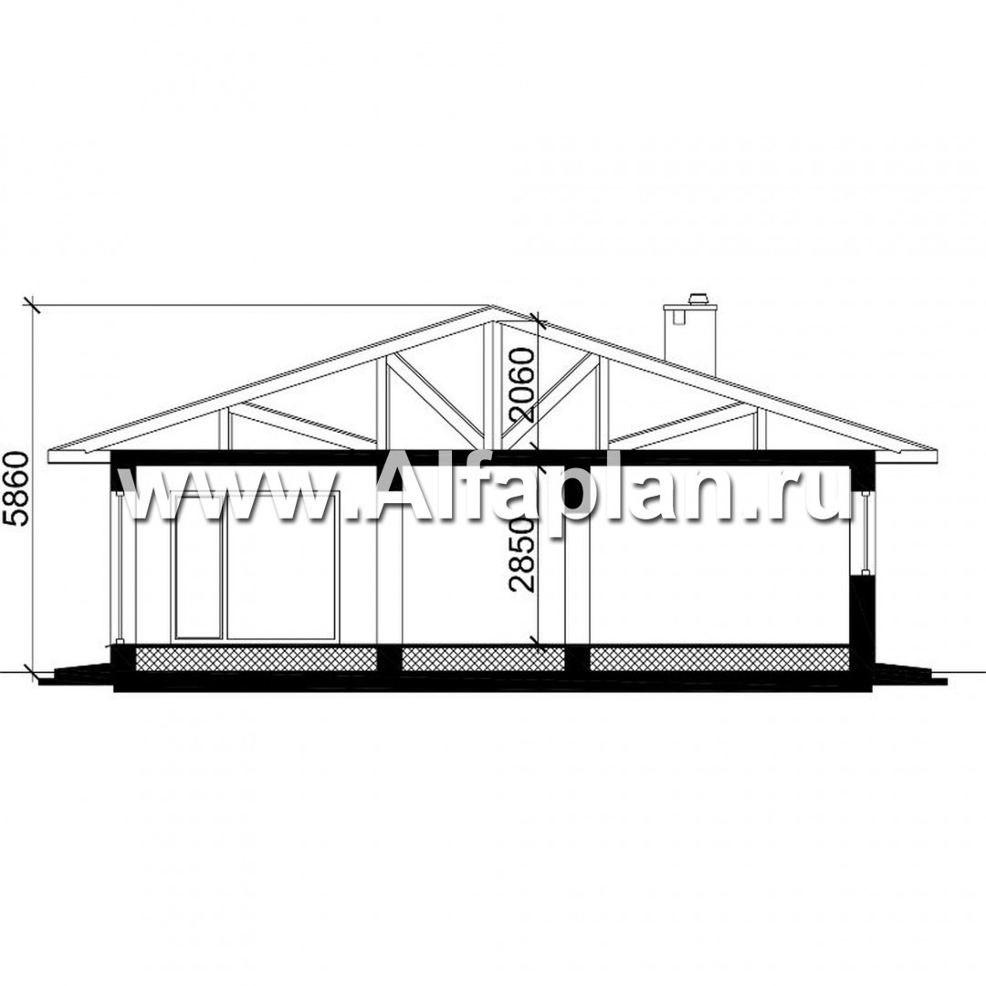 Проект одноэтажного дома из газобетона, план 3 спальни и терраса, в современном стиле - план дома