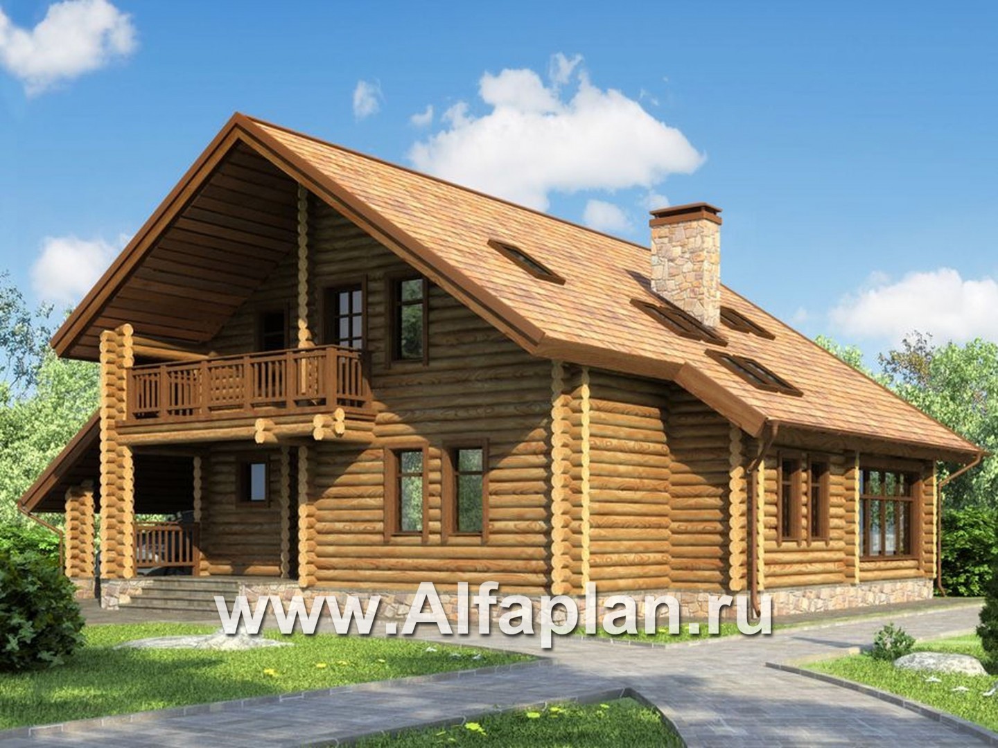 Проекты домов Альфаплан - Деревянный дом с навесом для машины - дополнительное изображение №1