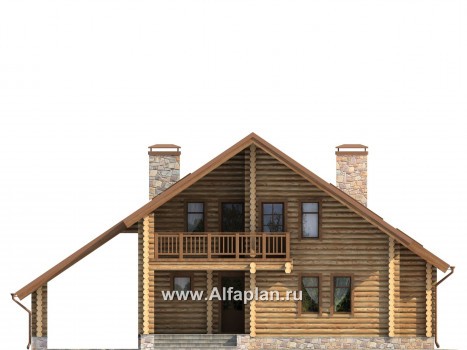 Проекты домов Альфаплан - Деревянный дом с навесом для машины - превью фасада №2