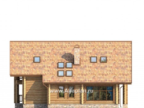 Проекты домов Альфаплан - Деревянный дом с навесом для машины - превью фасада №4