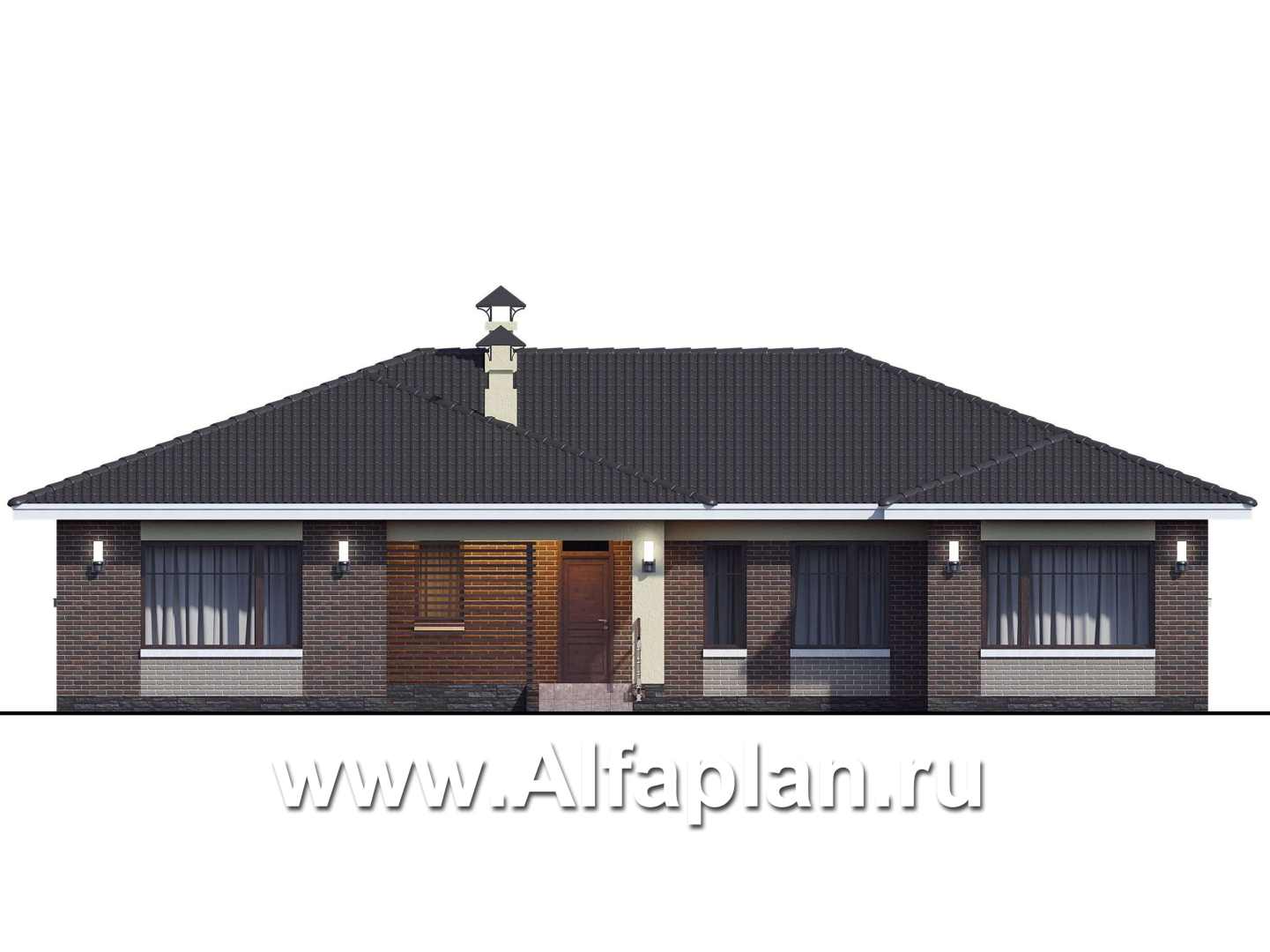 Проекты домов Альфаплан - «Ангара» - проект просторного одноэтажного дома, 5 спален - изображение фасада №1