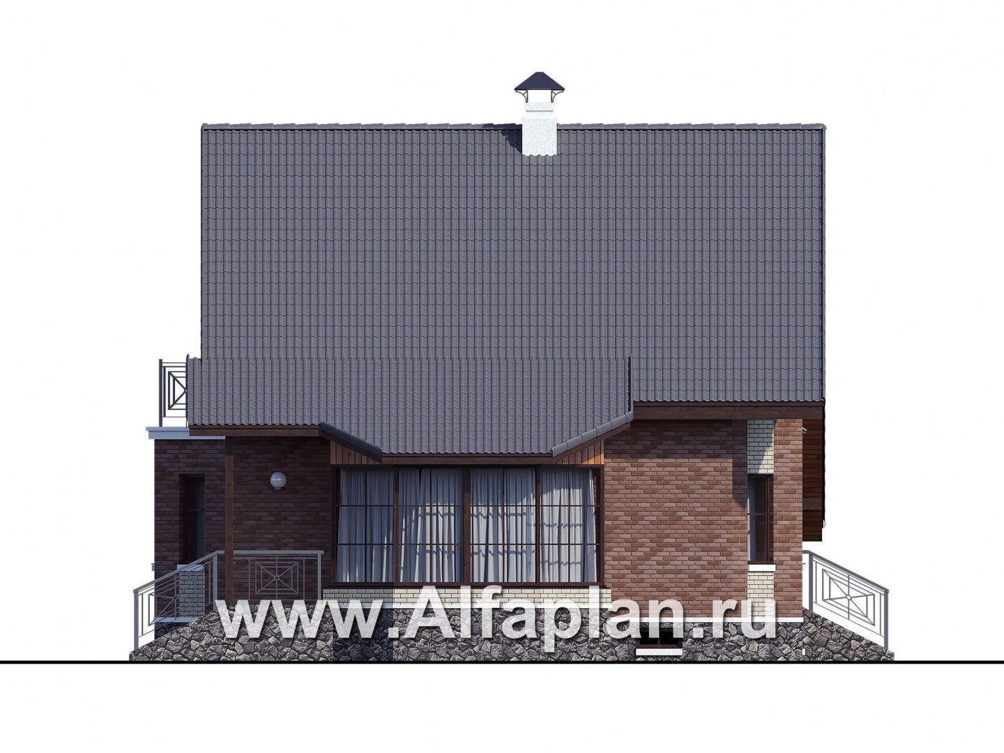 Проекты домов Альфаплан - «Регенсбург Плюс» - коттедж с цокольным этажом и верандой - изображение фасада №3