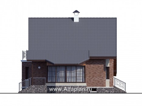 Проекты домов Альфаплан - «Регенсбург Плюс» - коттедж с цокольным этажом и верандой - превью фасада №3