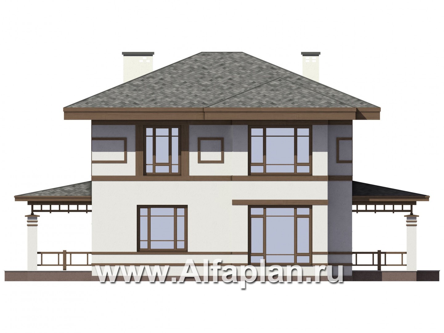 Проекты домов Альфаплан - Двухэтажный коттедж в восточном стиле с гаражом - изображение фасада №2