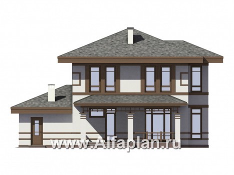 Проекты домов Альфаплан - Двухэтажный коттедж в восточном стиле с гаражом - превью фасада №3