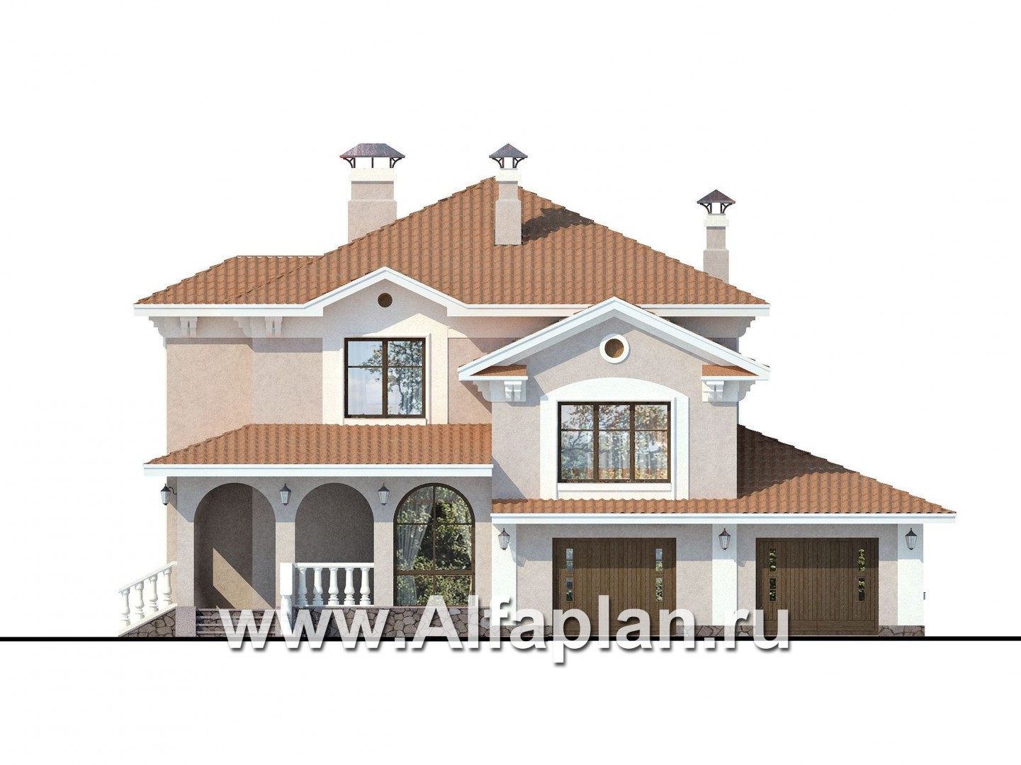 Проекты домов Альфаплан - «Эсперанса» - загородный особняк с террасой и гаражом - изображение фасада №1