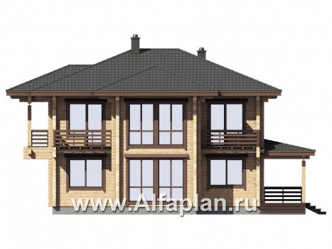 Проекты домов Альфаплан - Дом из бруса с двусветным пространством - превью фасада №2