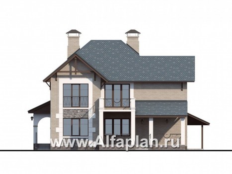Проекты домов Альфаплан - «Реноме»- коттедж с навесом для авто и  террасой - превью фасада №4