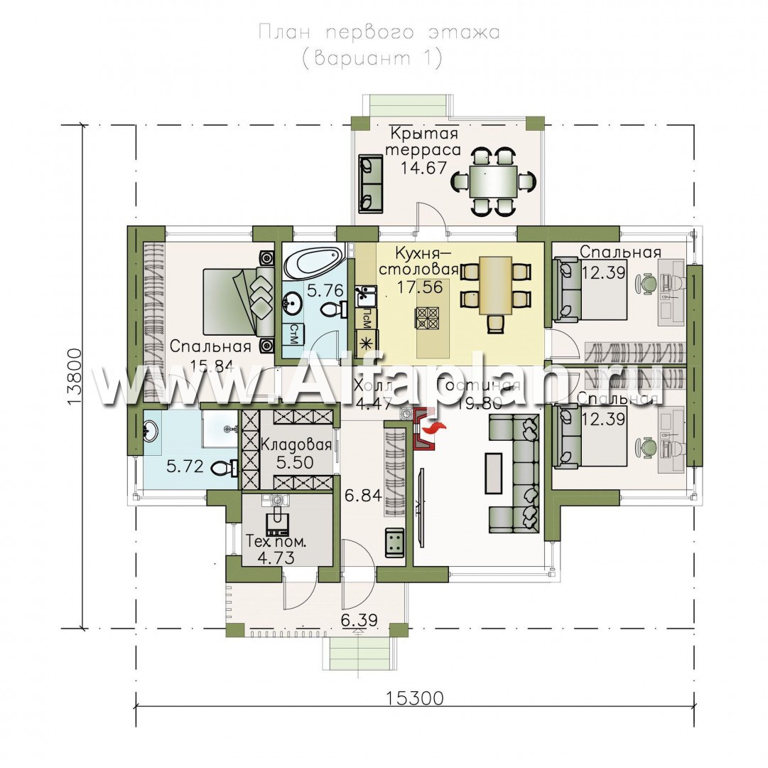 Проекты домов Альфаплан - «Безоблачный» - экономичный одноэтажный дом (дача) - план проекта №1
