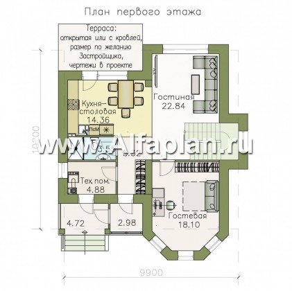 «Веста» - проект двухэтажного дома, с эркером, планировка с гостевой на 1 эт, с сауной - превью план дома