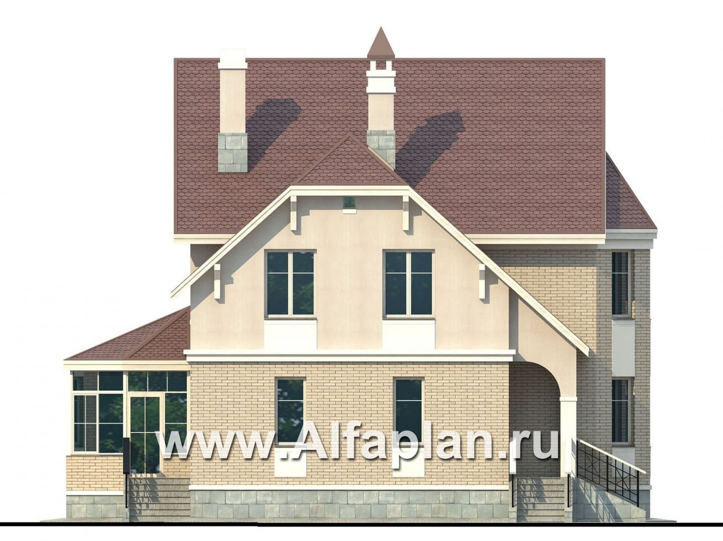 Проекты домов Альфаплан - «Успех» -двухэтажный дом  с верандой и эркером - изображение фасада №3