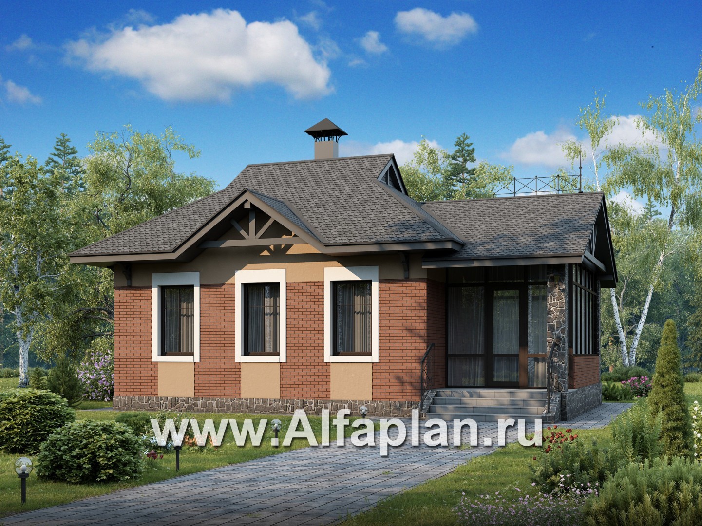 Проекты домов Альфаплан - Дом для отдыха с сауной и верандой - основное изображение