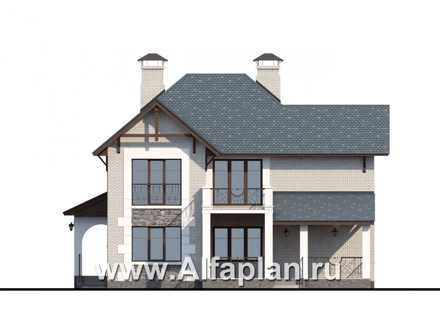 Проекты домов Альфаплан - «Реноме» - коттедж с красивой галереей и большой террасой - изображение фасада №4