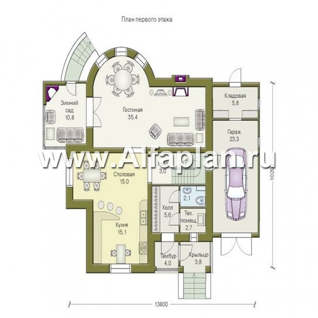 «Уют» - проект двухэтажного дома, с зимним садом - план дома