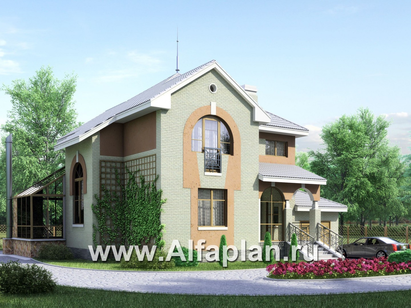 «Уют» - проект двухэтажного дома, с зимним садом - дизайн дома №1