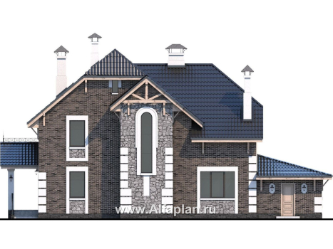 Проекты домов Альфаплан - «Ясная поляна»- коттедж для большой семьи с гаражом и бильярдной - превью фасада №4