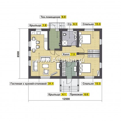 Проекты домов Альфаплан - Простой экономичный дом из газобетона - превью плана проекта №1
