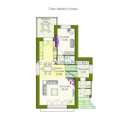 Проекты домов Альфаплан - «Эврика!» - удобный дом из блоков или кирпичей для маленького участка - превью плана проекта №2