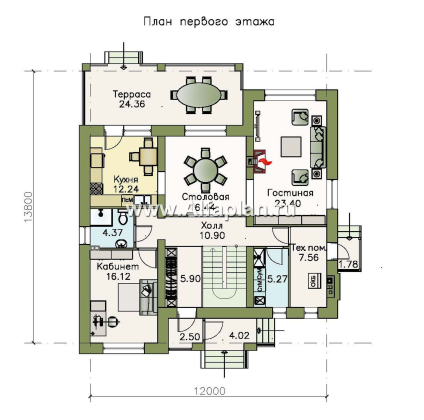Проекты домов Альфаплан - «Айвенго»- двуxэтажный особняк для большой семьи с жилой мансардой - превью плана проекта №1
