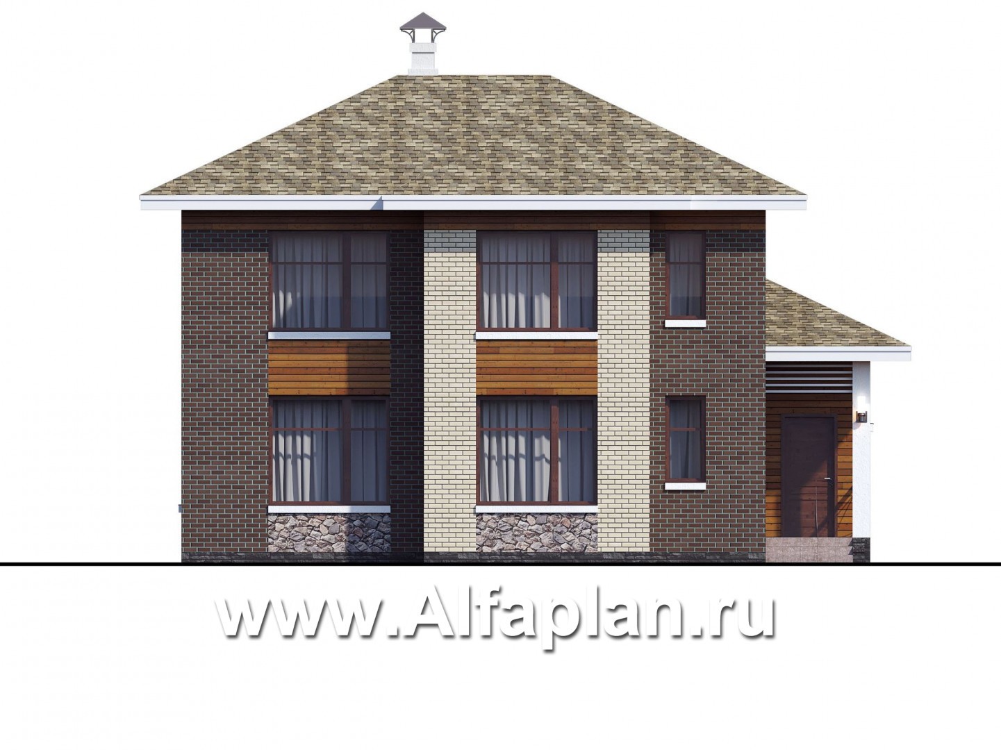 Проекты домов Альфаплан - Загородный дом с четырьмя спальными комнатами - изображение фасада №1
