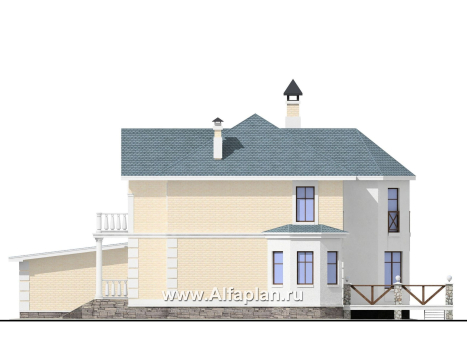 «Петровское барокко» - проект двухэтажного дома, лестница в центре гостиной, с эркером и с гаражом на 2 авто - превью фасада дома