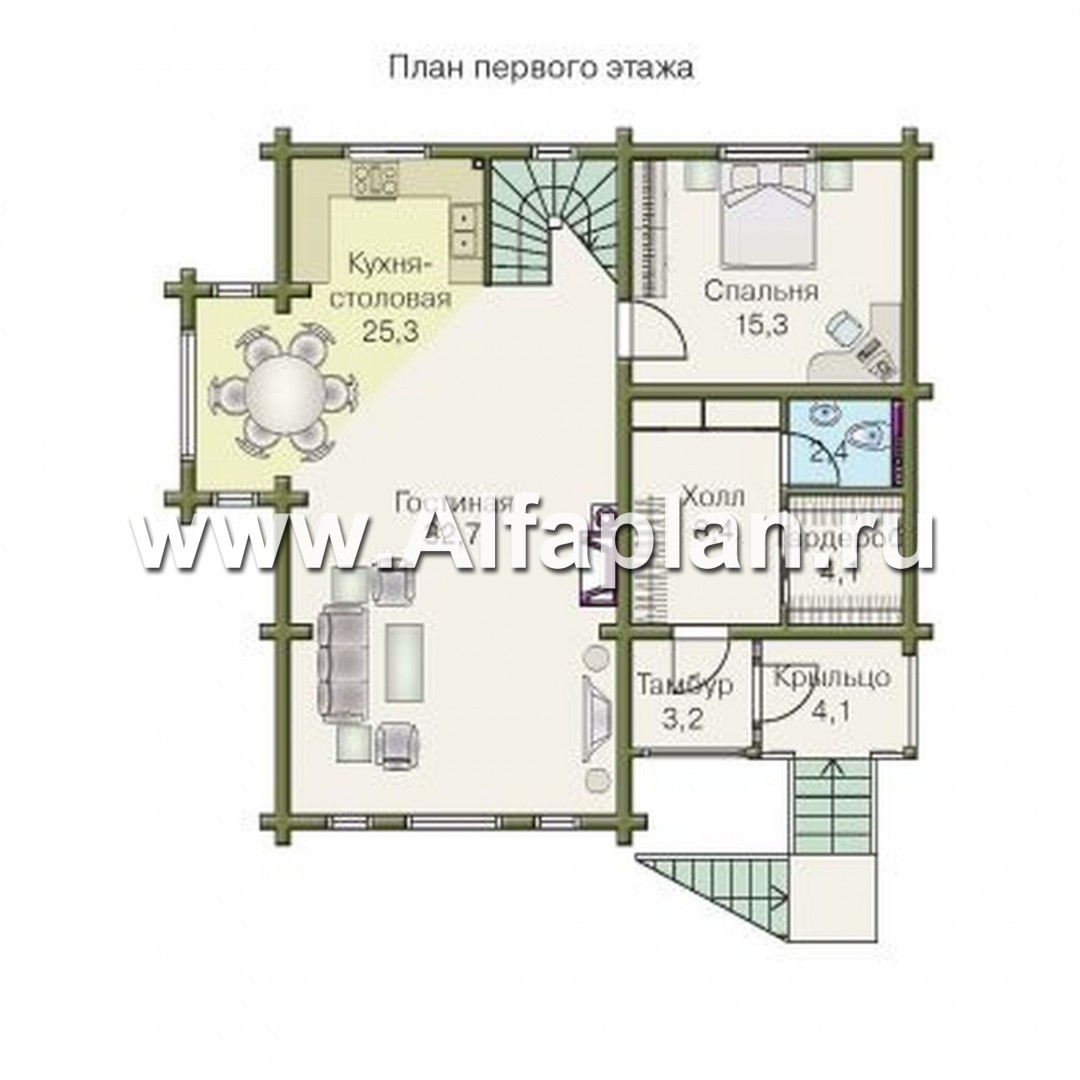 Проекты домов Альфаплан - «Усадьба» - деревянный  дом с высоким цоколем - изображение плана проекта №2