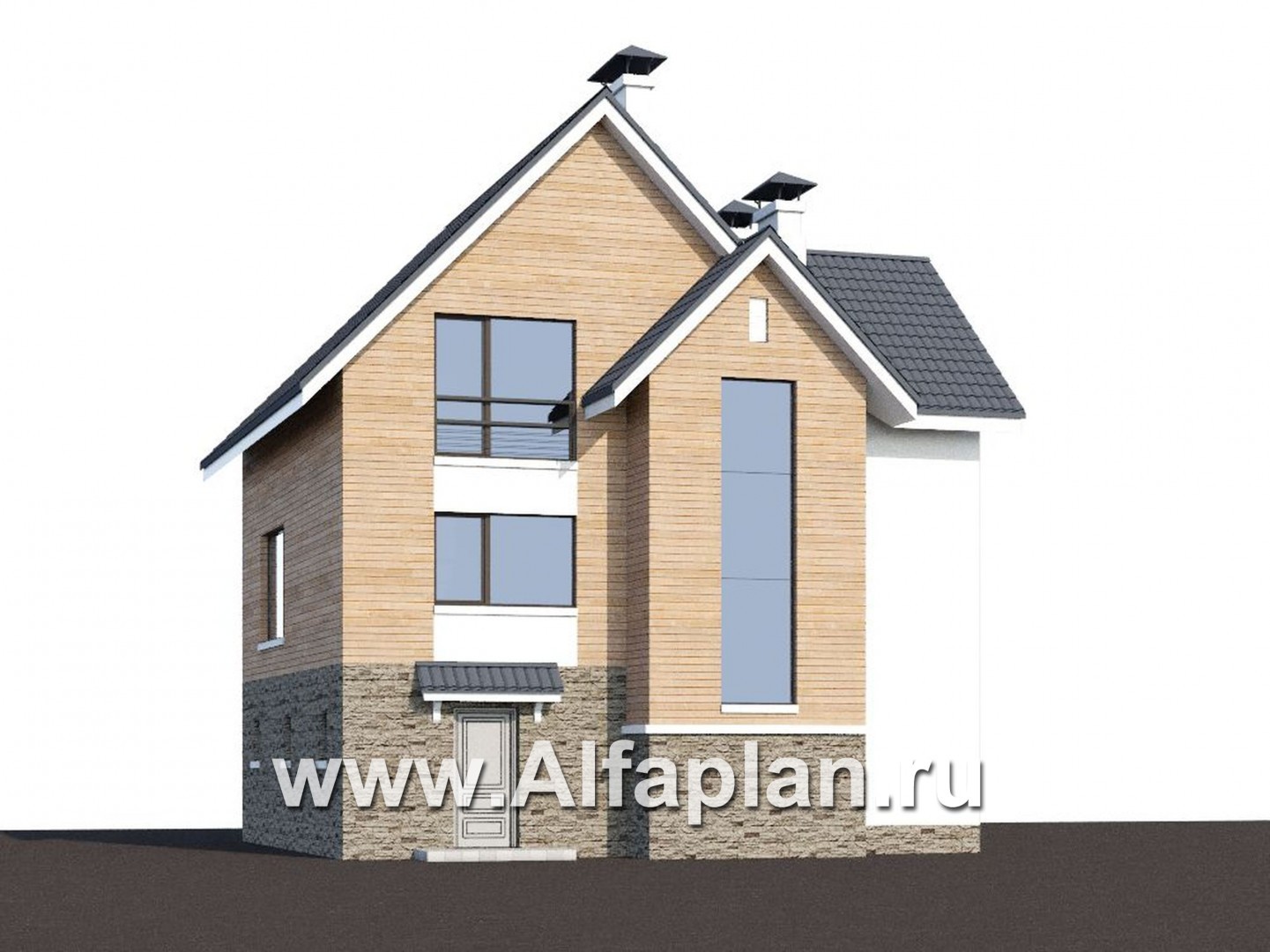 «Сапфир» - проект двухэтажного дома с мансардой, с гаражом на 2 авто в цоколе, в современном стиле - дизайн дома №1
