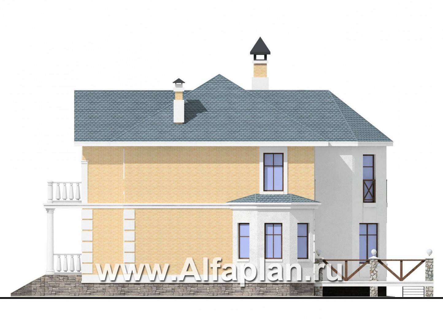 Проекты домов Альфаплан - Двухэтажный коттедж в стиле «Петровское барокко» - изображение фасада №2