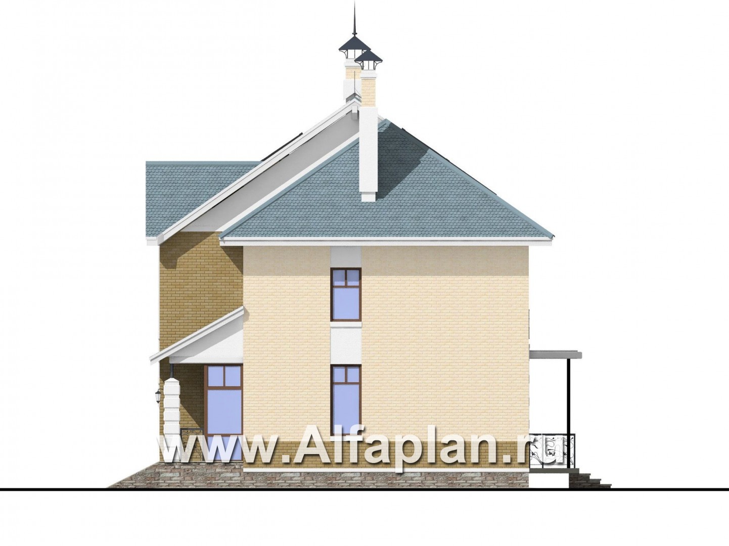 Проекты домов Альфаплан - «Дипломат» - загородный дом с бильярдной - изображение фасада №2