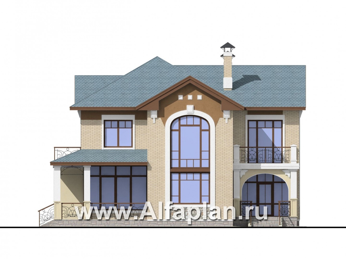 Проекты домов Альфаплан - «Голицын»- изящный коттедж с двусветной гостиной - изображение фасада №1