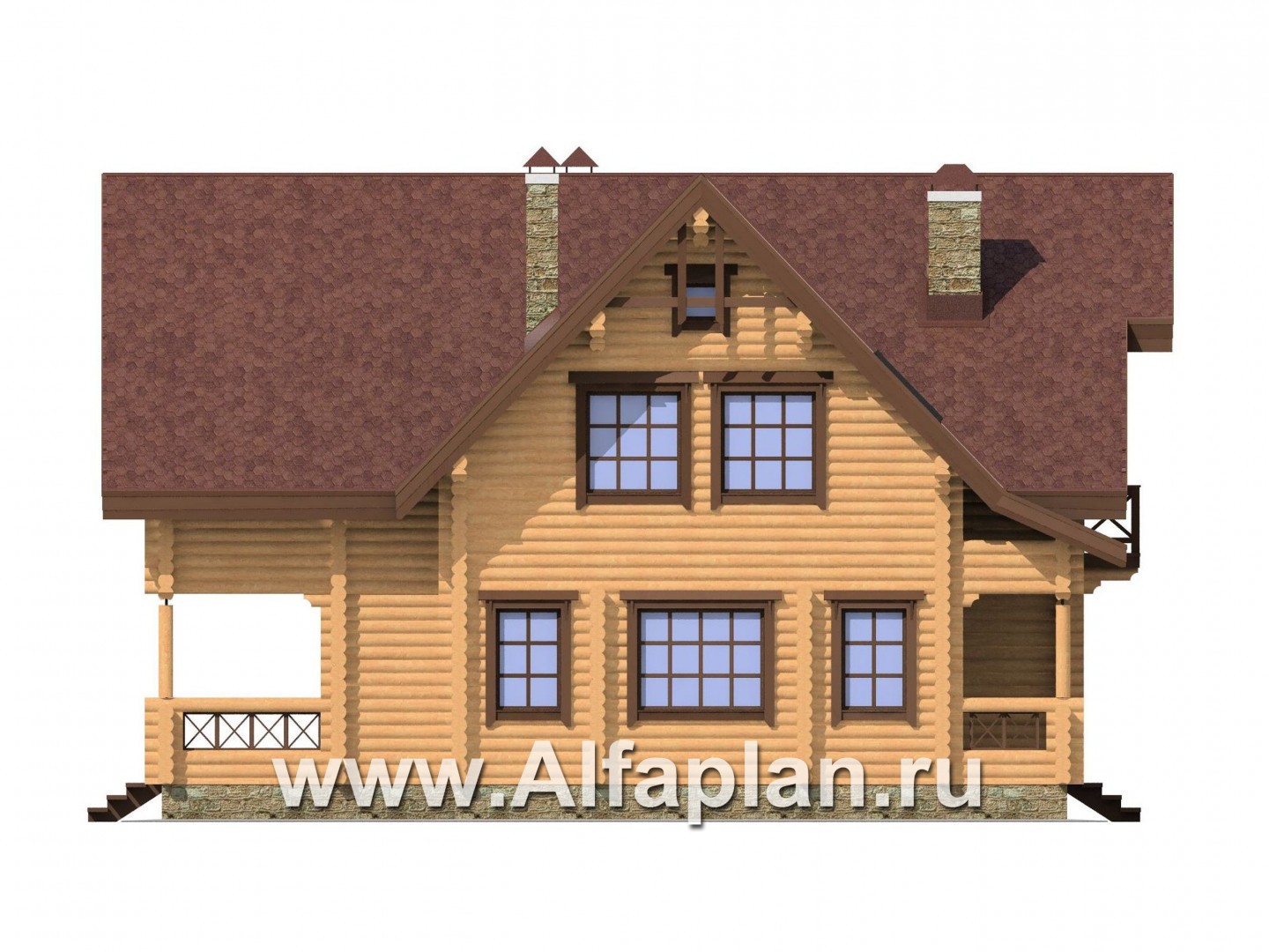 Проекты домов Альфаплан - Деревянный дом с верандой - изображение фасада №3