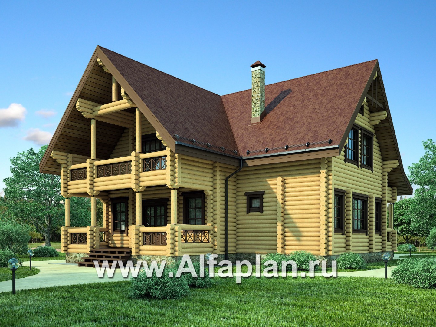 Проекты домов Альфаплан - Деревянный дом с верандой - дополнительное изображение №1