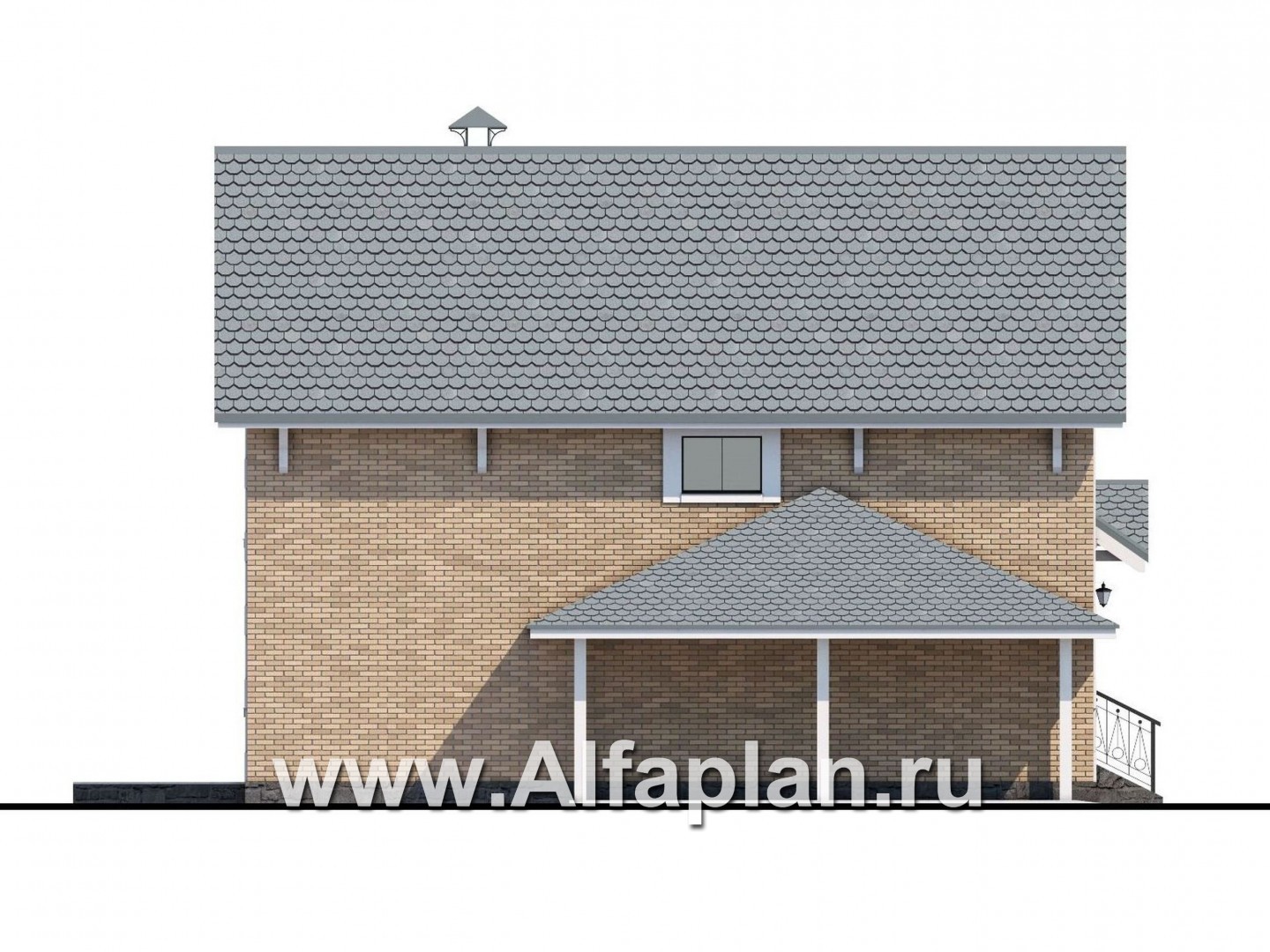 Проекты домов Альфаплан - Коттедж из кирпича «Кадет» с гаражом навесом - изображение фасада №3
