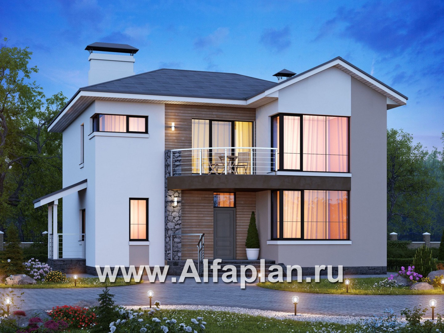 Проекты домов Альфаплан - «Платина» - стильный современный дом в европейской традиции - основное изображение