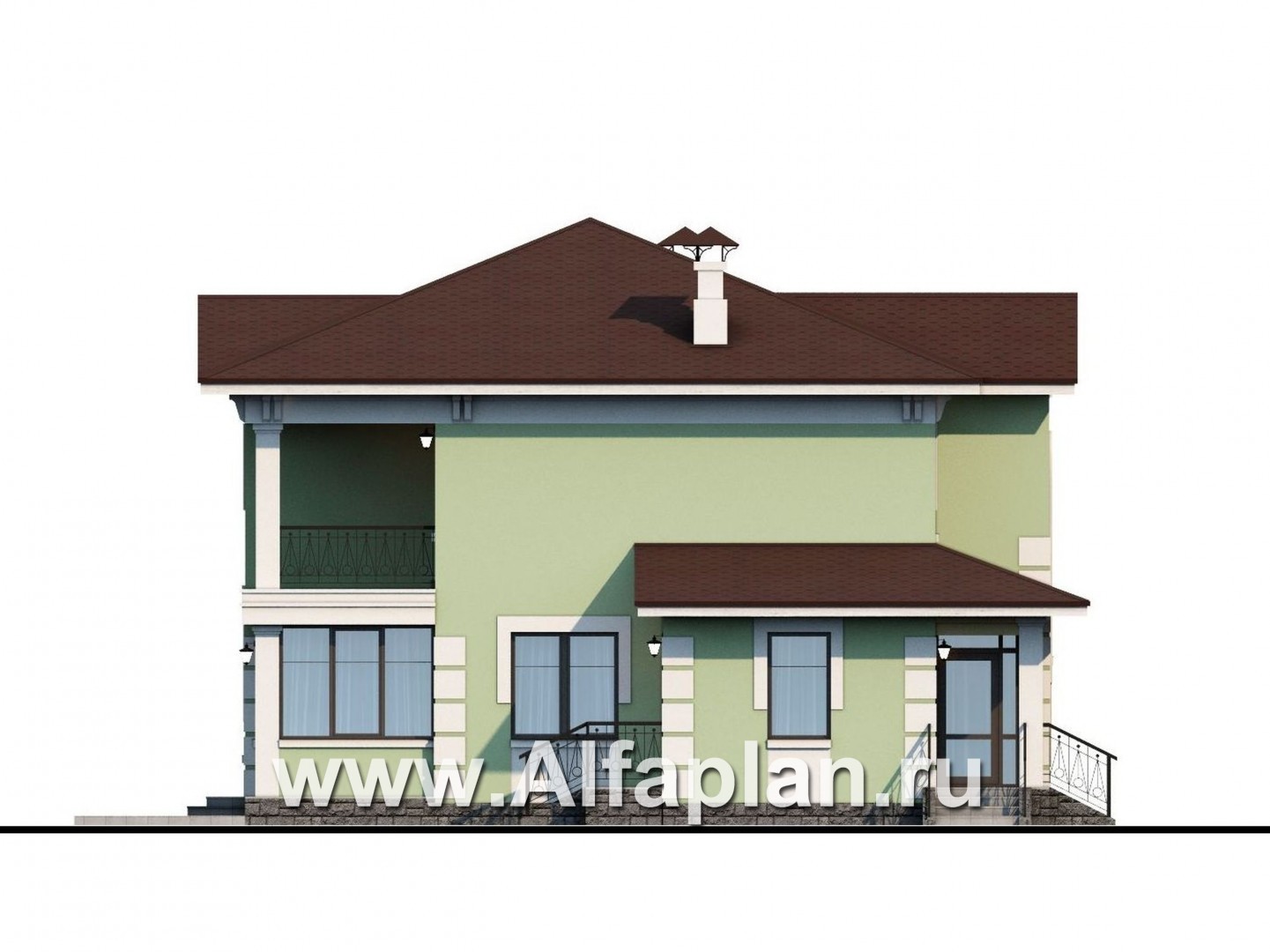 Проекты домов Альфаплан - «Кваренги» - коттедж с террасой и навесом для машины - изображение фасада №3