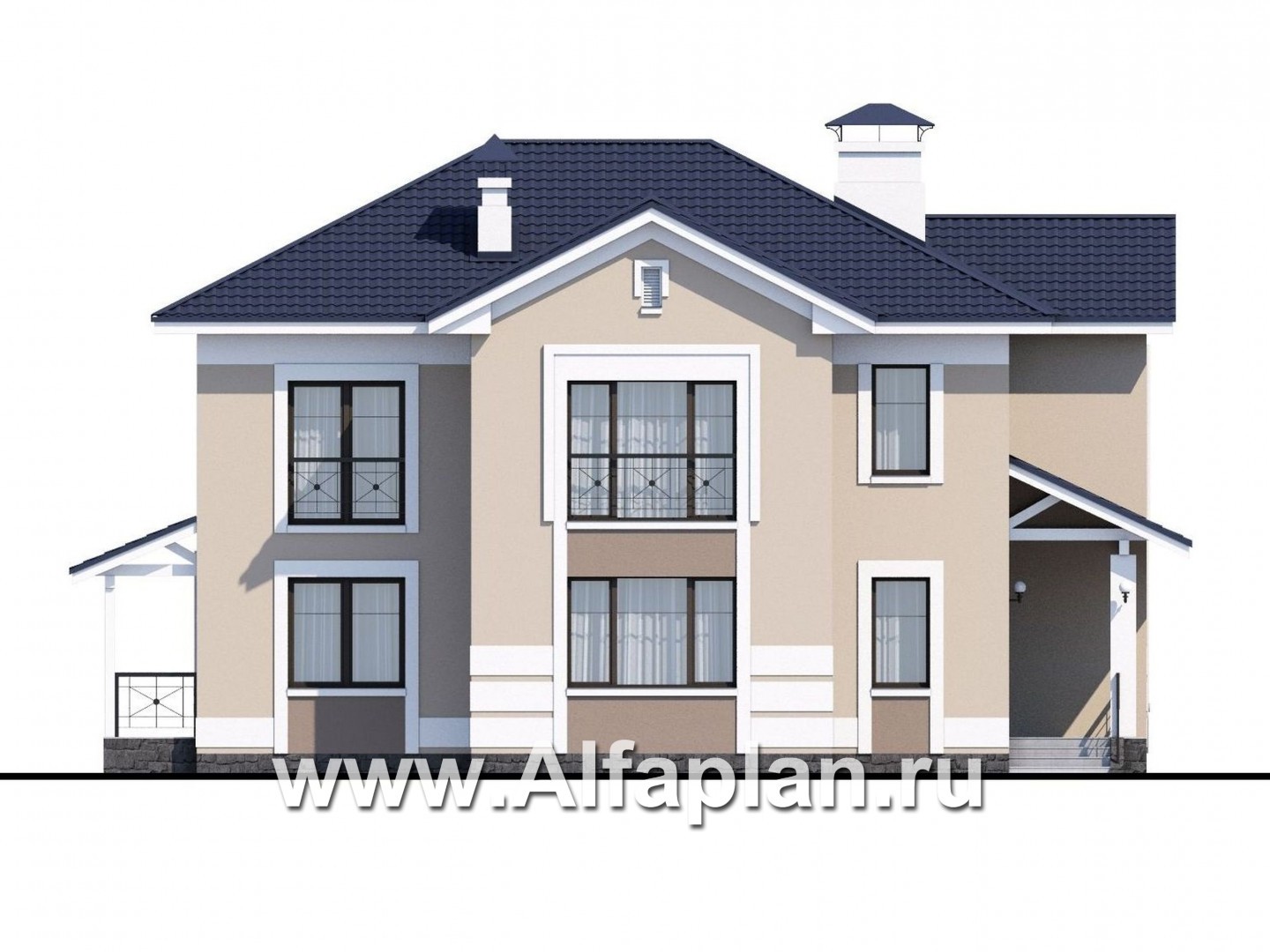 Проекты домов Альфаплан - «Диадема» - респектабельный коттедж в классическом стиле - изображение фасада №1
