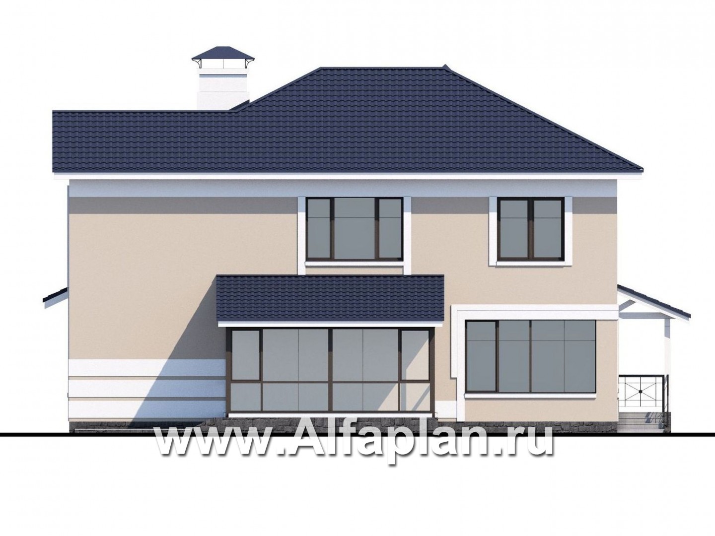 Проекты домов Альфаплан - «Диадема» - респектабельный коттедж в классическом стиле - изображение фасада №4