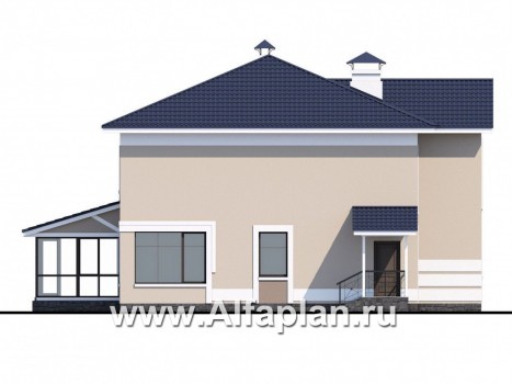 Проекты домов Альфаплан - «Диадема» - респектабельный коттедж в классическом стиле - превью фасада №3