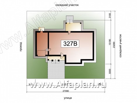 Проекты домов Альфаплан - «Волга» - коттедж с 3-я жилыми комнатами на 1 этаже, жилой мансардой и гаражом - превью дополнительного изображения №2