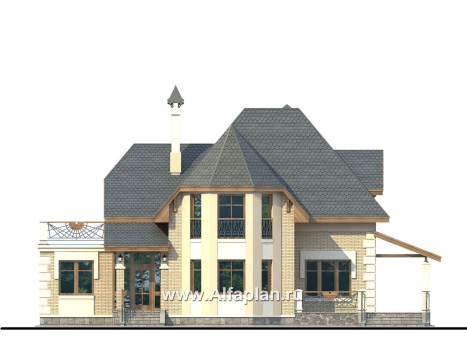 «Клио» -  проект дома с мансардой, с эркером и с террасой, с гостевой квартирой - превью фасада дома
