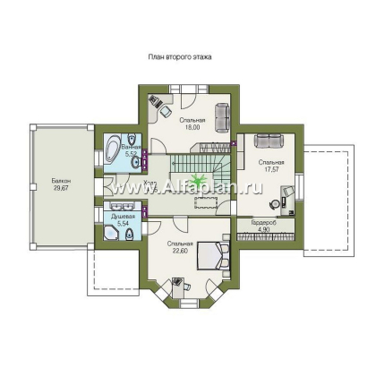 «Клио» -  проект дома с мансардой, с эркером и с террасой, с гостевой квартирой - превью план дома