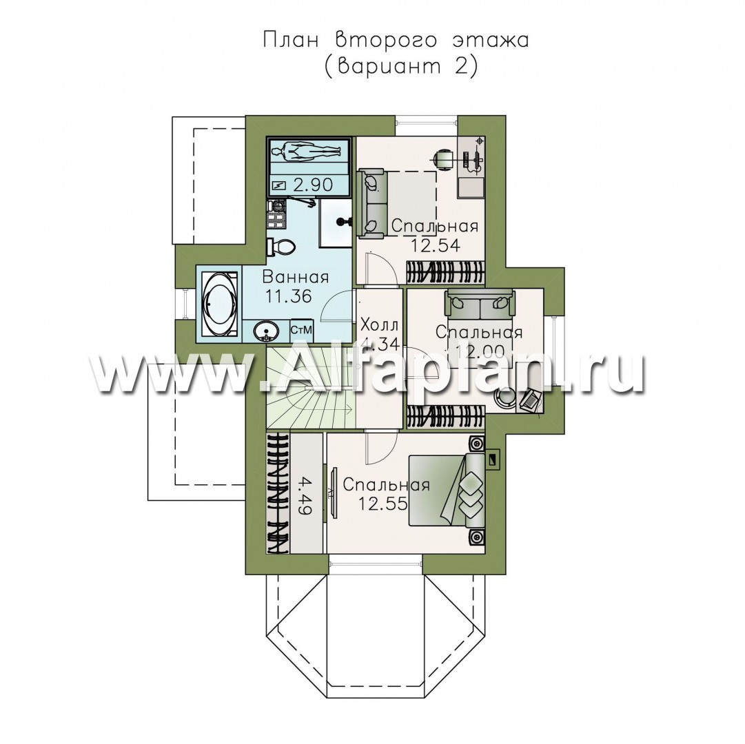 «Малая Родина» - проект дома с мансардой, открытая планировка, с красивой верандой, в стиле эклектика - план дома