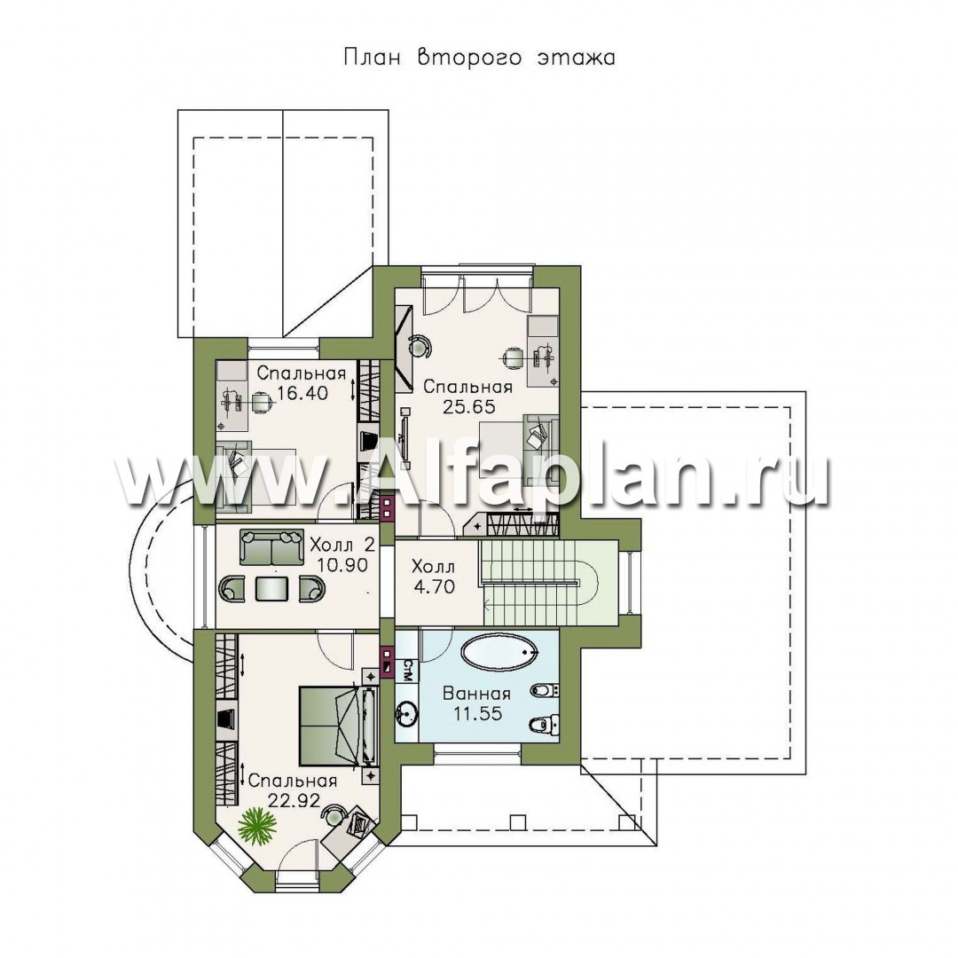 Проекты домов Альфаплан - «Эллада» - компактный особняк с гаражом-навесом - изображение плана проекта №2