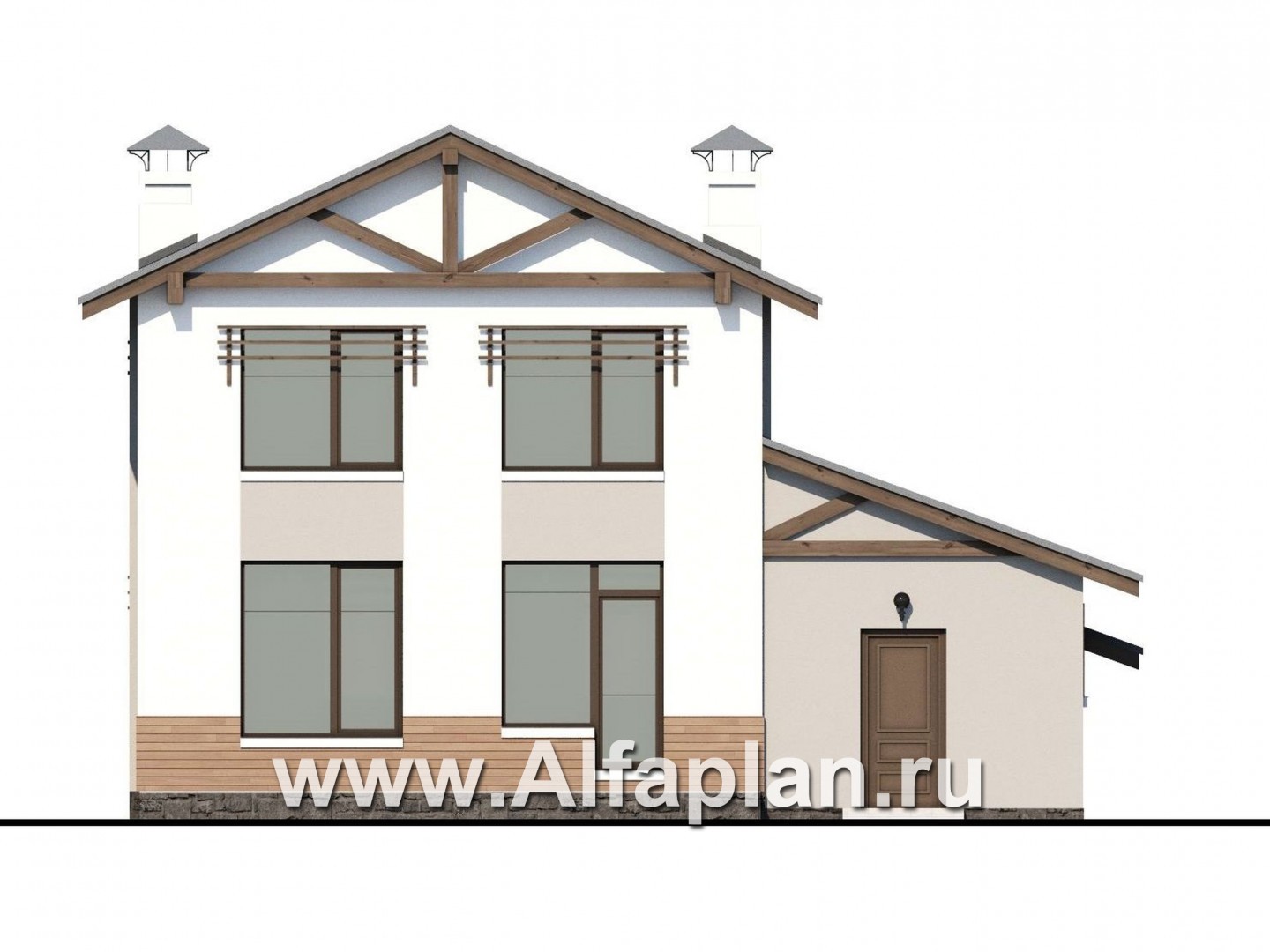 «Солнечный» - проект двухэтажного дома, навес на 1 авто, в современном стиле - фасад дома