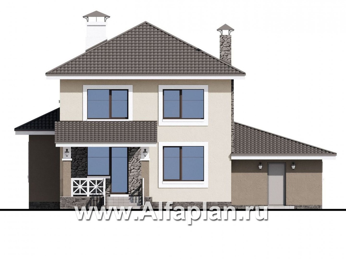 «Синяя птица» - проект красивого двухэтажного дома, с аркой на входе, с террасой, в стиле модерн - фасад дома