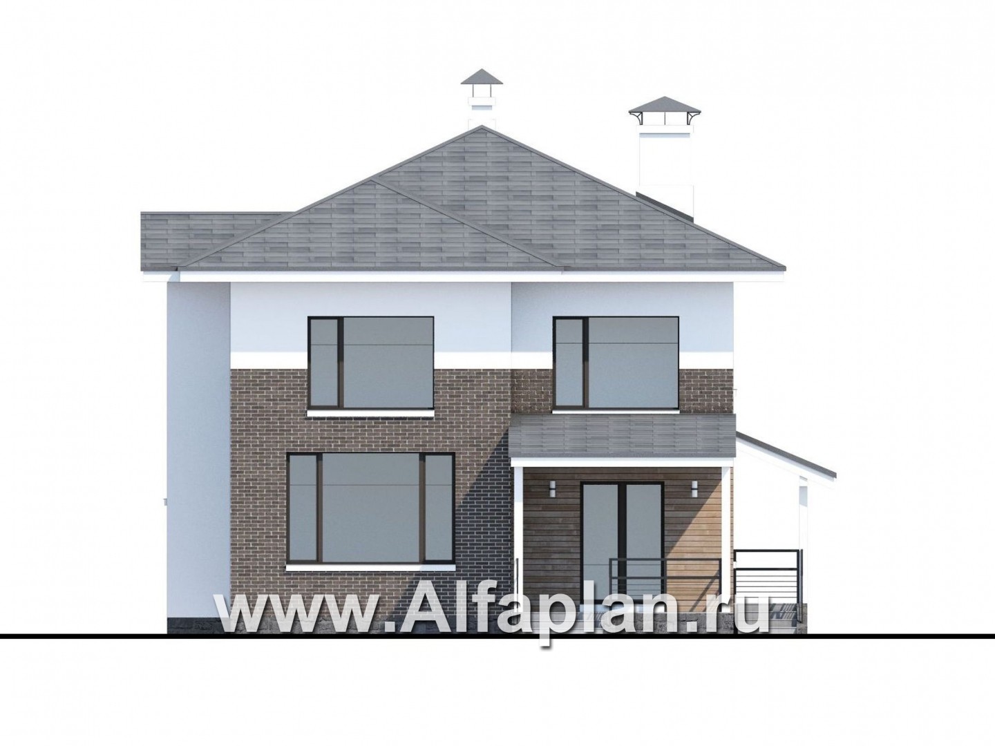 Проекты домов Альфаплан - «Сектор счастья» - стильный и компактный дом для большой семьи - изображение фасада №4